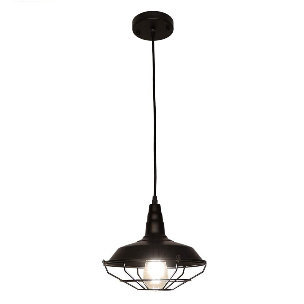 Pendant Light Industrial Rustic Black Hanging Light Ceiling Lamp Fixture Lighting with Cage Shade for Kitchen Island Restaurant Dining Room