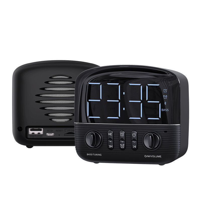 Wireless Bluetooth Speaker Mini Audio Alarm Clock FM Radio Retro Home Subwoofer for Outdoor Mobile Phone Computer Car