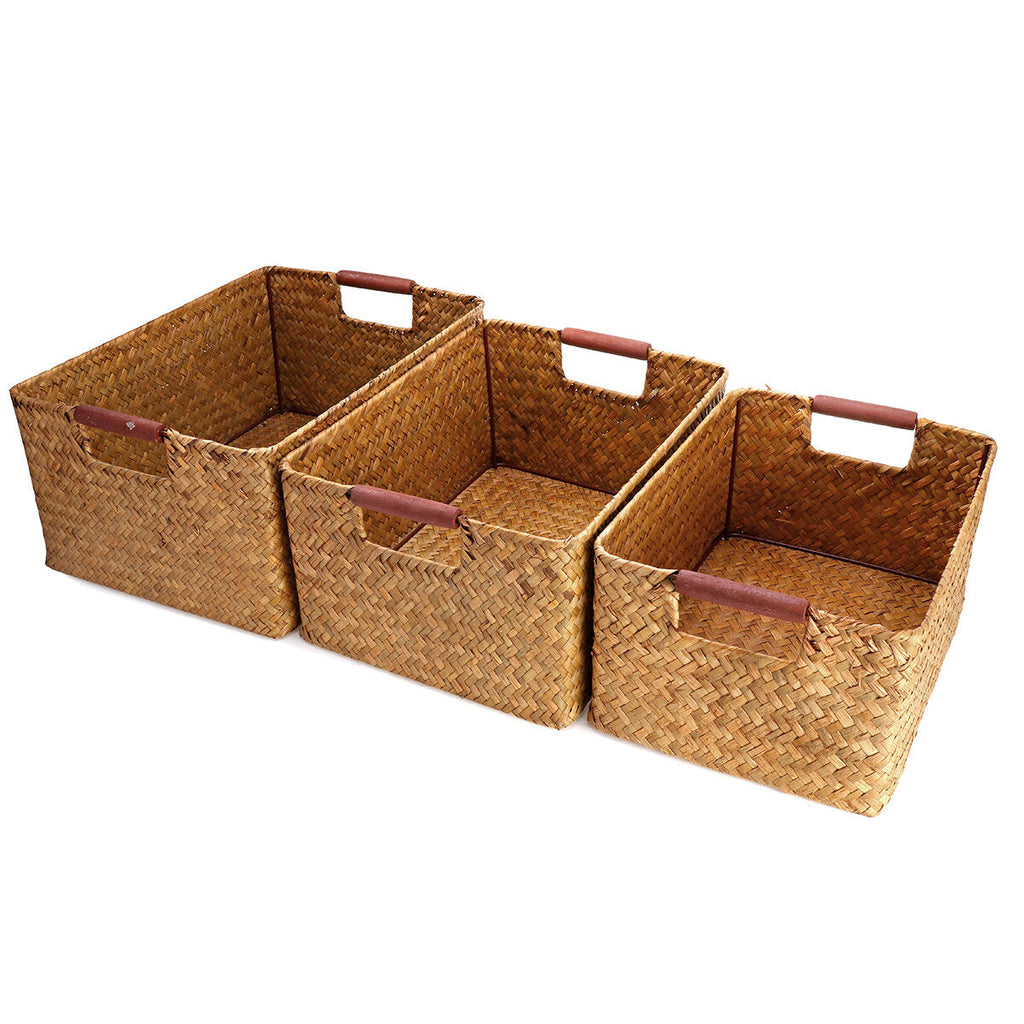 Seagrass Woven Storage Basket Flower Basket Storage Holder Plant Pot Laundry Organizer Bag Garden Decoration