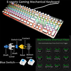 Mechanical Keyboard 104 Round Keys Plated Blue Switch RGB Backlit USB Wired Gaming Keyboard for Desktop Laptop Gamer