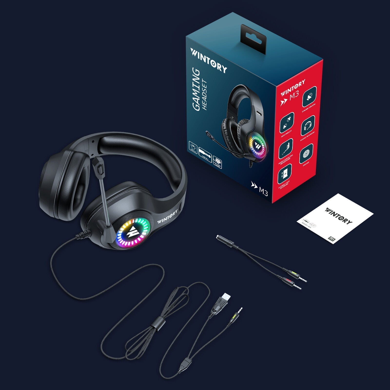 Gaming Headset Stereo RGB Light 50mm Driver Stereo Adjustable Noise Canceling Headphone with Mic