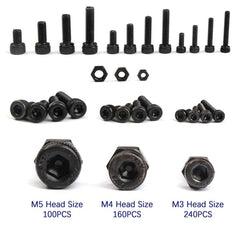 500Pcs Hex Socket Head Screw M3 M4 M5 Cap Bolts and Nuts Carbon-Steel Kit