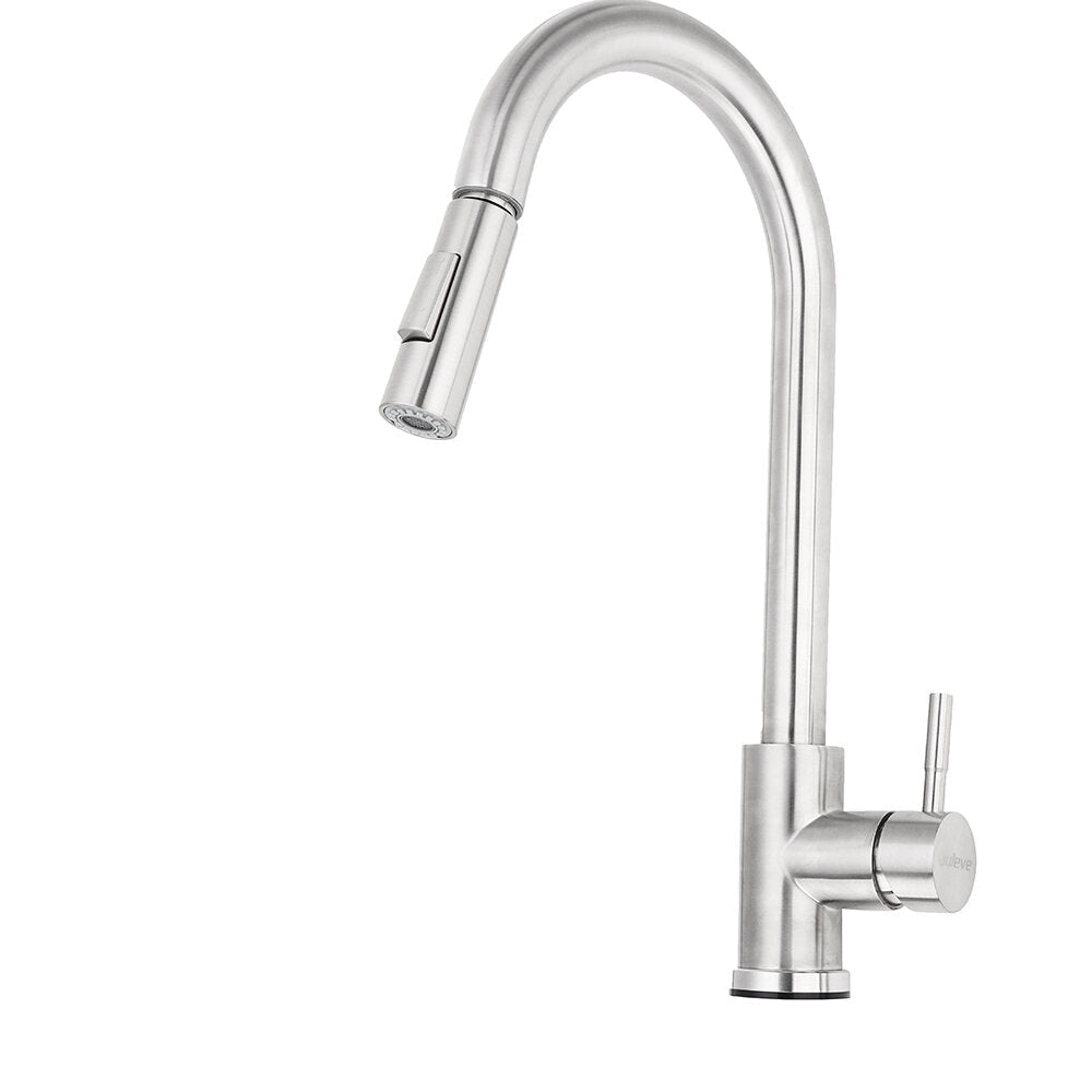 Stainless Steel Kitchen Faucet 360 Rotation With Pull Down Sprayer Fingerprint Resistant Hot Cold Water Mixer Tap