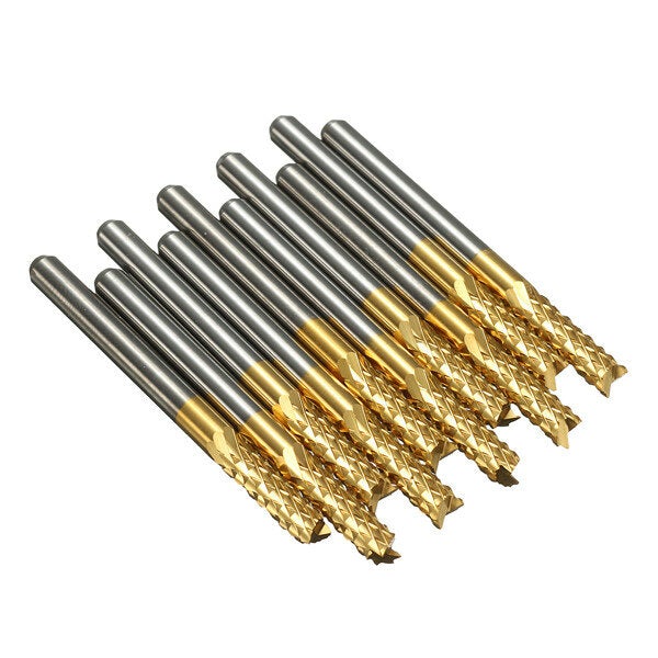 10pcs 3.175mm Titanium Coated Carbide End Mill Engraving Bits For CNC Rotary Burrs