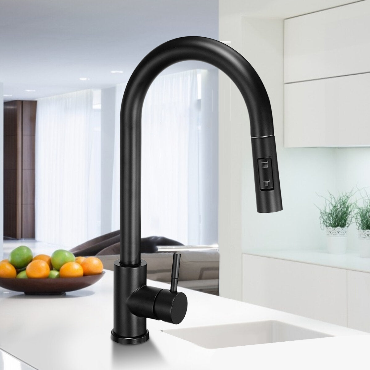 Brushed Nickel Stainless Steel Water Faucet Kitchen Sink Faucets Mixer 360 Rotation Pull Out Water Tap