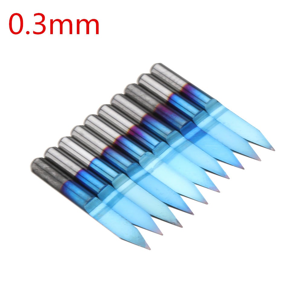 10pcs 0.1-1.5mm 30 Degree PCB Engraving Bit Blue Nano Coated Carbide CNC Flat Bottom Engraving Bit Router Tool