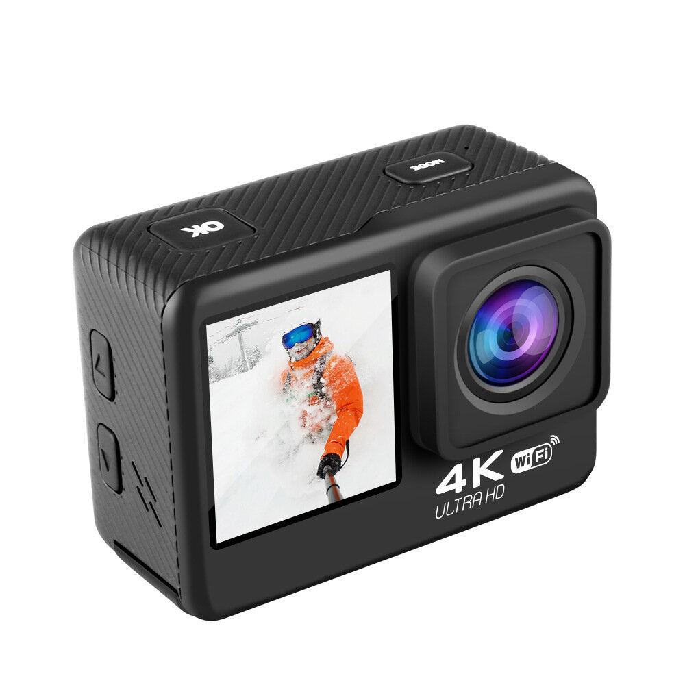 Waterproof 170 Lens 4K Action Camera with 2.0 inch Touch Screen Dual Screen Sport Cameras WIFI Remote Control EIS Anti-shake for Video Recording Vlog