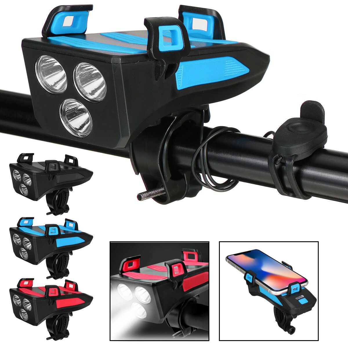 Bike Phone Holder Light Waterproof Horn Power Bank 2000mah 4 in 1