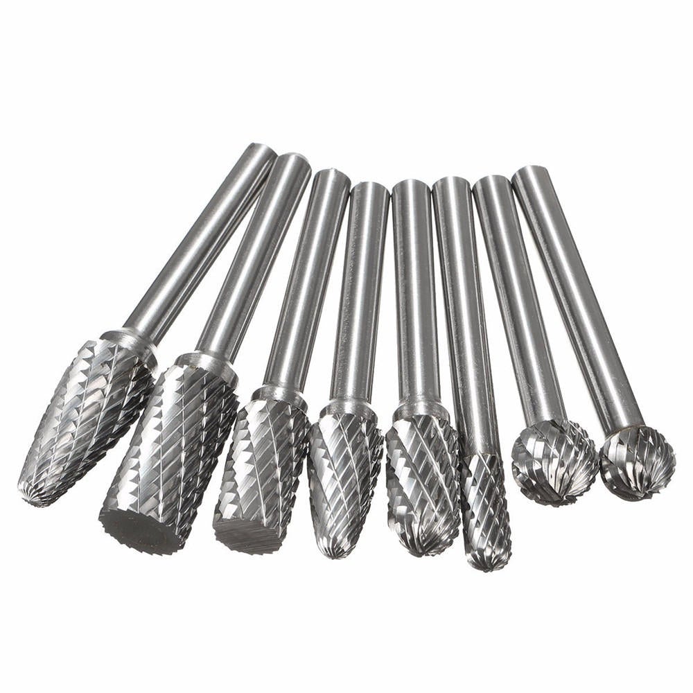 8pcs 1/4 Inch Shank Double Cut Carbide Rotary Burr Die Grinder Grinding Head Bit Tool Set