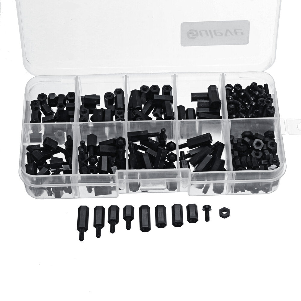 300Pcs Nylon Screw White/Black Hex Screw Nut PCB Standoff Spacer Assortment Kit
