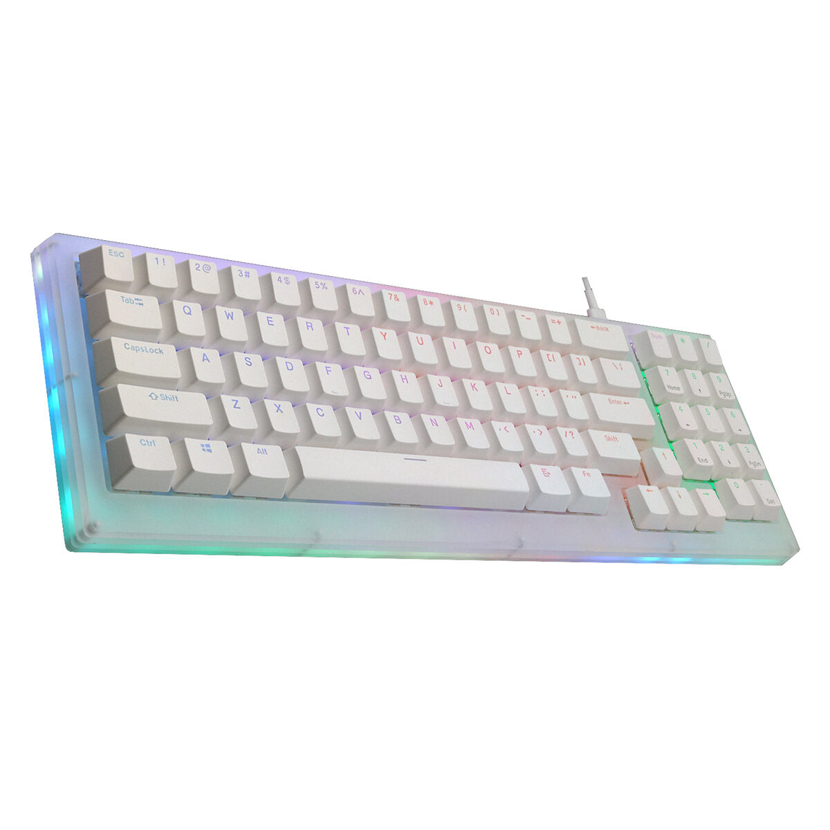 Mechanical Keyboard 77 Keys Hot Swappable Type-C Wired USB 3.1 NKRO Translucent Glass Base Gateron Switch RGB Gaming Keyboard with Numberpad