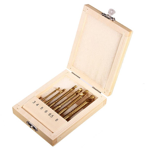 6pcs 3/4/5/6/6.5/8mm Titanium Coated Drill Bits Hole Saw Grooving Set