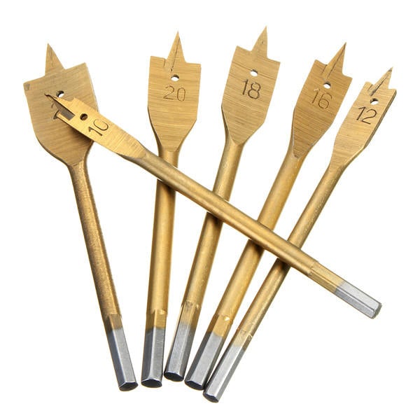 6Pcs 10-25mm Flat Wood Drill Bit Set 1/4 Inch Shank HSS Bits Titanium Coated