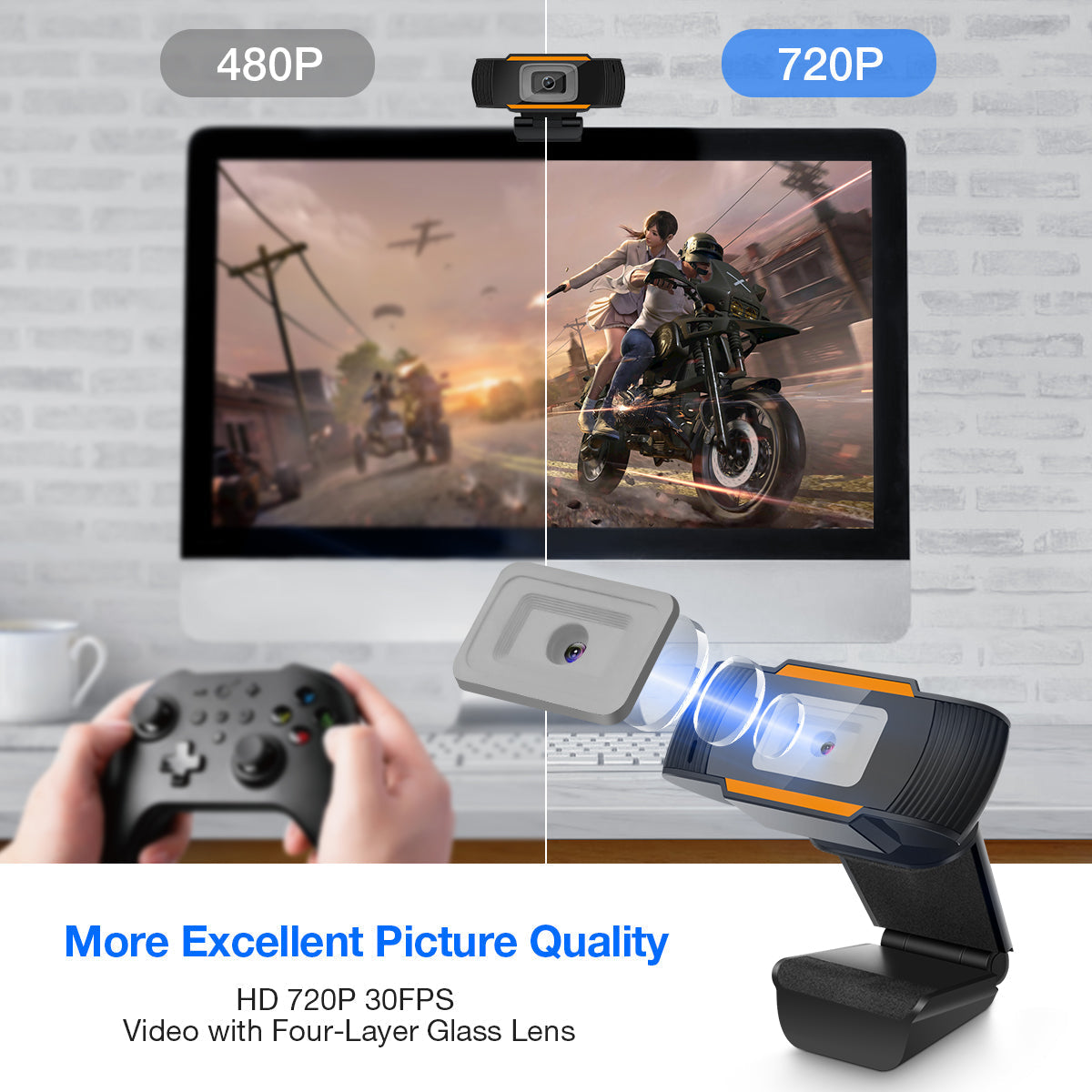 720P HD Free Drive USB Webcam Automatic Dimming Conference Live Computer Camera Built-in Noise Reduction Microphone for PC Laptop