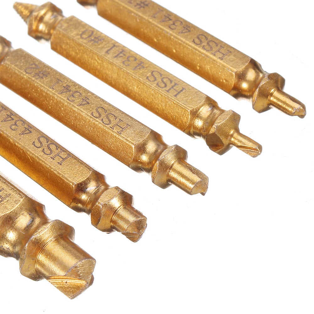 5Pcs Golden Damaged Screw Extractor Drill Bits Guide Set Broken Speed Out Stud Stripped Screw Remover Tool