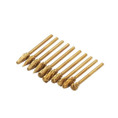 10Pcs Titanium Coated Tungsten Carbide Burr Rotary Drill Bits 1/8 Inch Shank Cutter Files