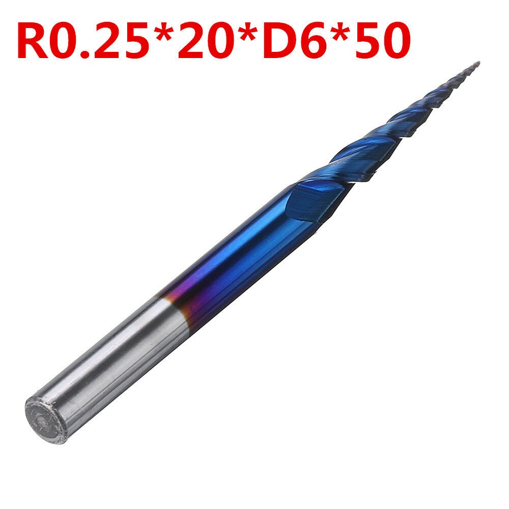 NACO-blue R0.25/ R0.5/ R0.75/ R1.0 *20*D6*50 2 Flutes Ball Nose Milling Cutter