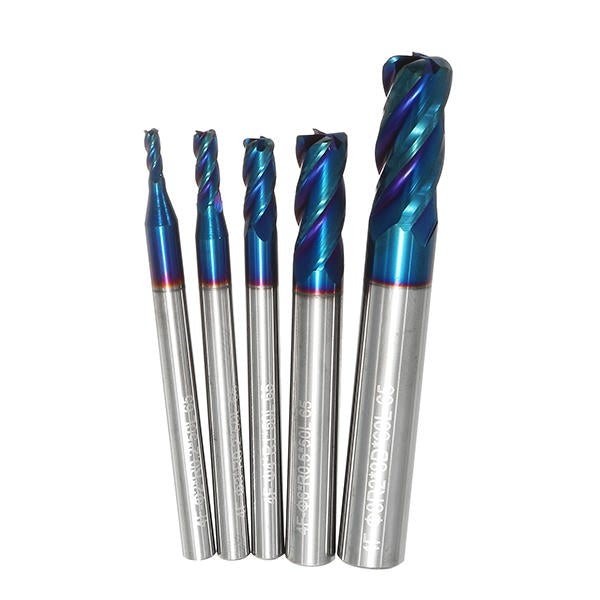 5pcs 2-8mm HRC65 Blue NACO Coated Round Nose Milling Cutter 4 Flutes End Mill CNC Tool