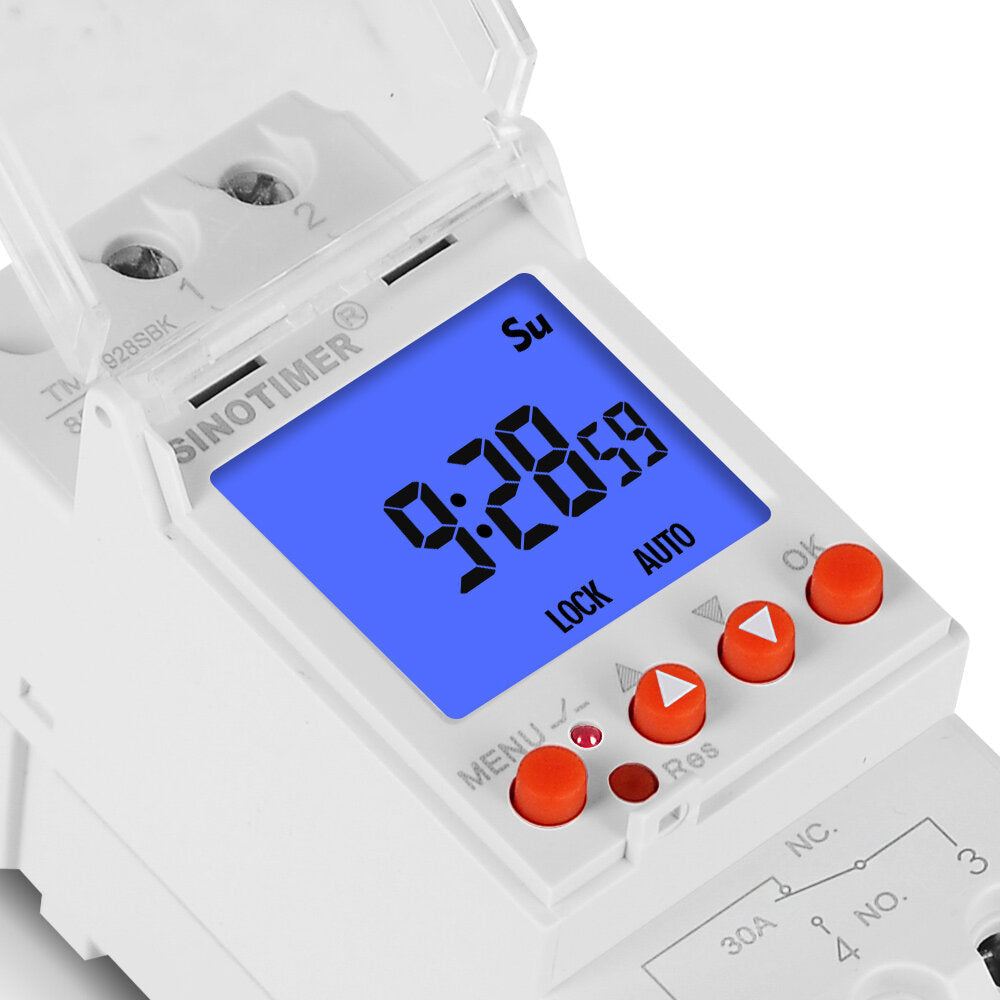LCD Backlight Display Timer with Lock Function Replaceable Battery Rail Timer Switch 16A 30A