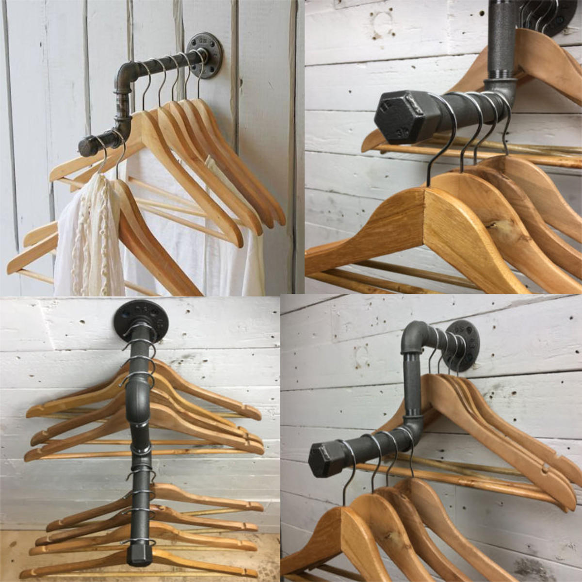 Industrial Iron Pipe Wall Mounted Clothes Rail Coat Towel Storage Vintage Rack Cloth Hanger Shelf