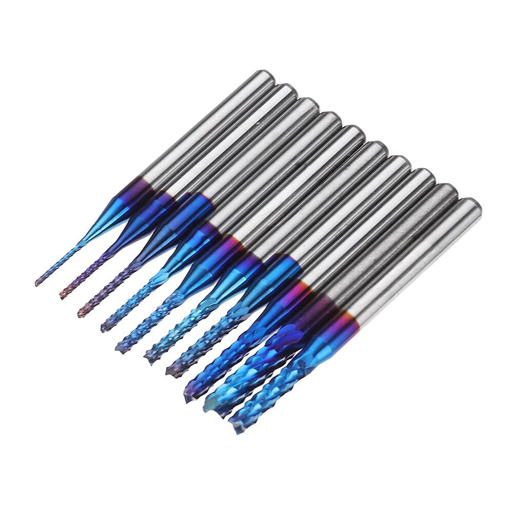 10pcs 0.8-3.175mm Blue NACO Coated PCB Bits Carbide Engraving Milling Cutter For CNC Tool Rotary Burrs