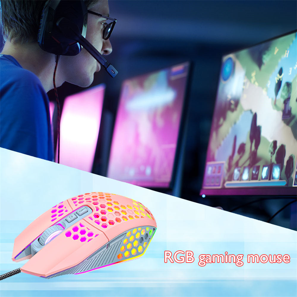 Wired Gaming Mouse 8000DPI 7 Buttons Honeycomb Hollow RGB Backlight Home Office Business Gaming Mouse for Desktop Computer Laptop PC