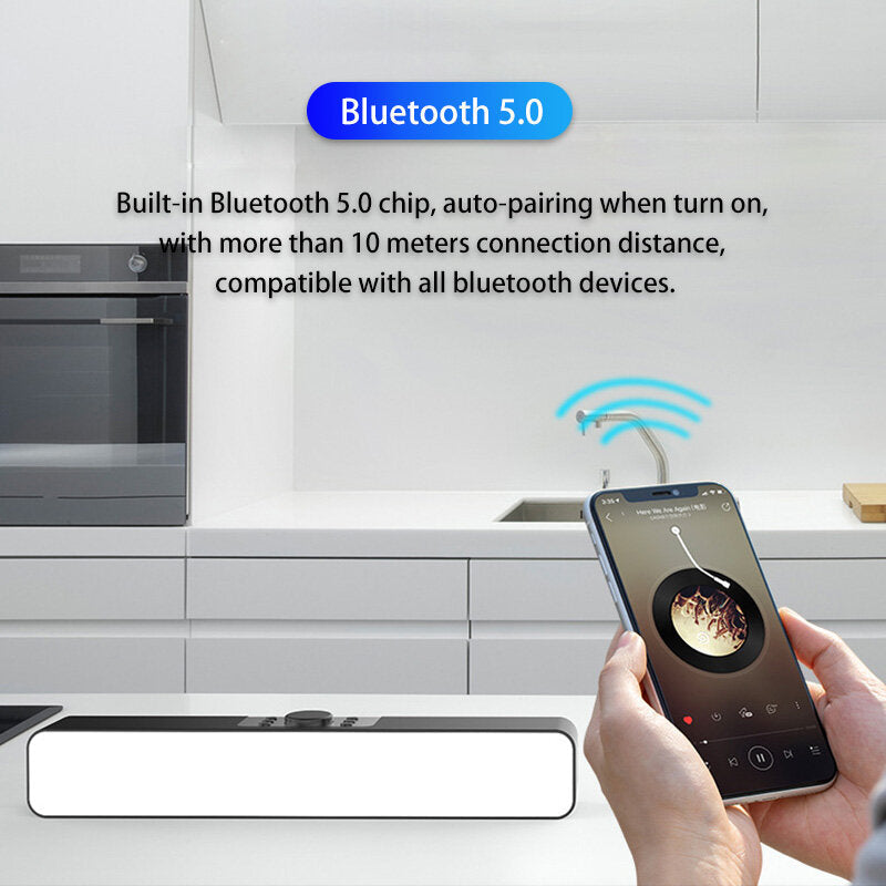 LED Alarm Clock Sound Bar AUX USB Wired Wireless Bluetooth FM Radio Speaker Home Theater Surround SoundBar for PC TV Computer Speaker