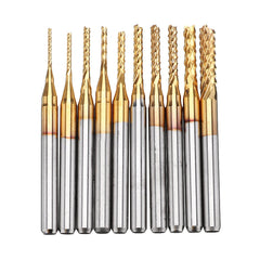 10Pcs 0.8-3mm Titanium Coated Engraving Milling Cutter Carbide Bits