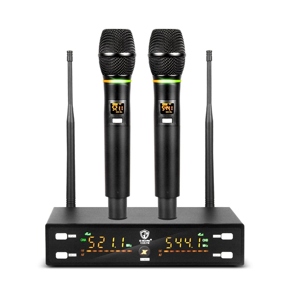 Wireless Microphone Professional Karaoke Metal Body Frequency Adjustable 80M Distance for Stage Show Party Meetin