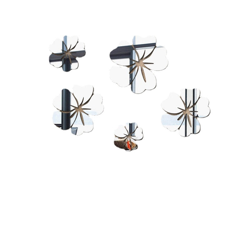 5Pcs Flower Pattern Mirror Sticker Home Decor 3D Decal Art DIY Mural Decal For Living Room Decoration PVC Self Adhesive Poster