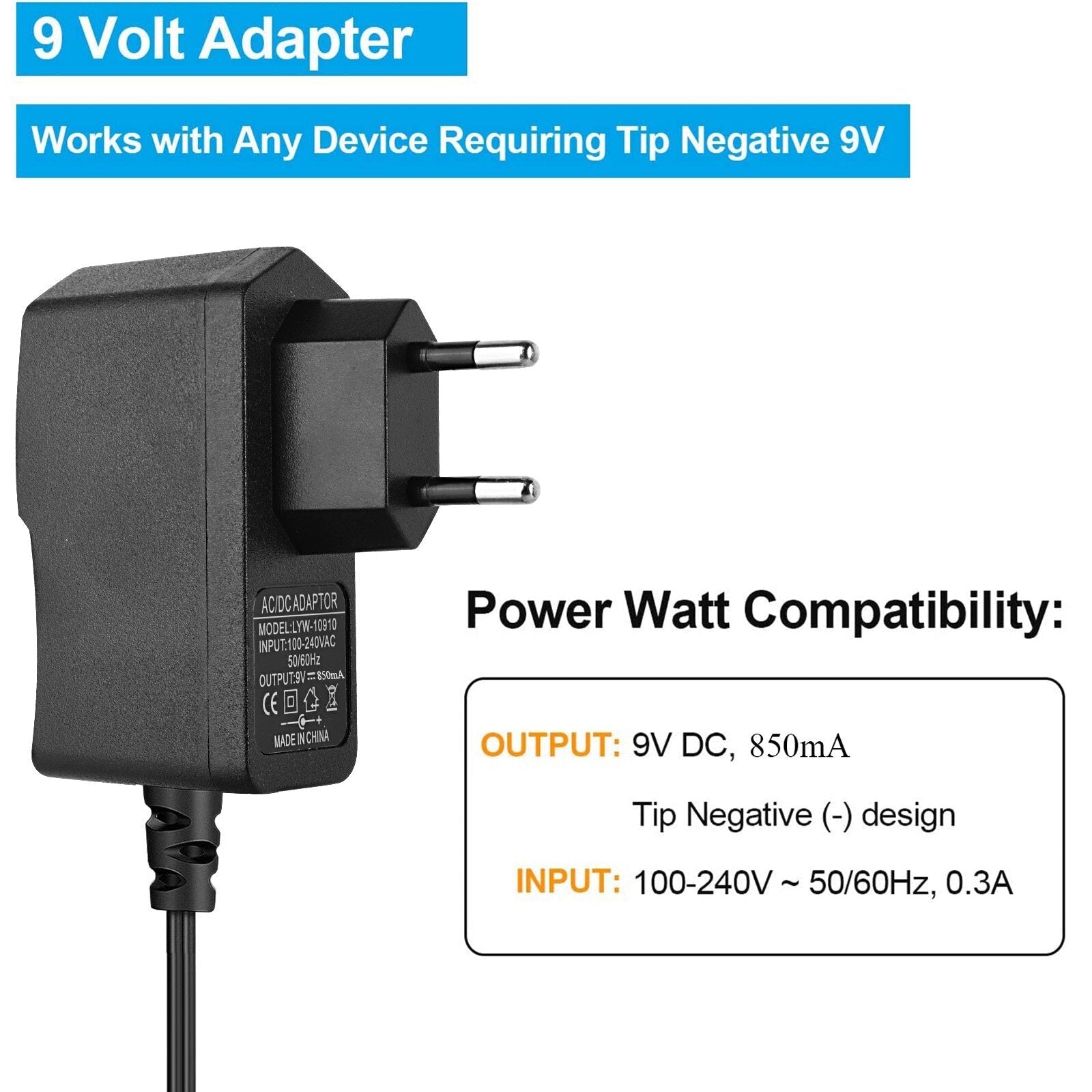 9V 850mA EU Plug Adapter +1 Drag 5 Way aisy Chain Cable for BOSS Zoom Guitar Effector Guitar Effect Pedal Power 2m
