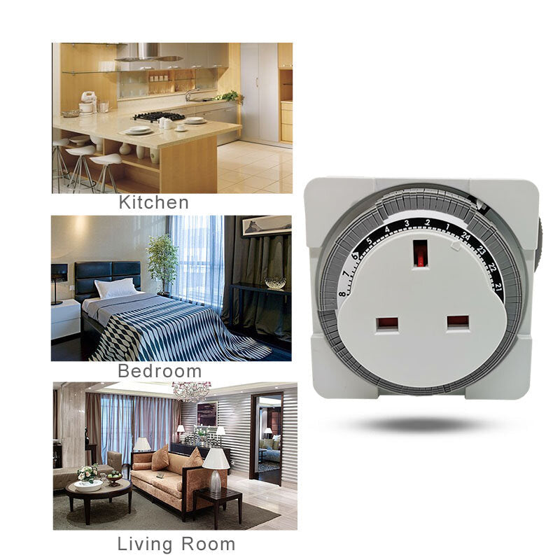 UK Plug Electronic Mechanical Timer Socket Energy Saving 24 Hours Intelligent Home Protector