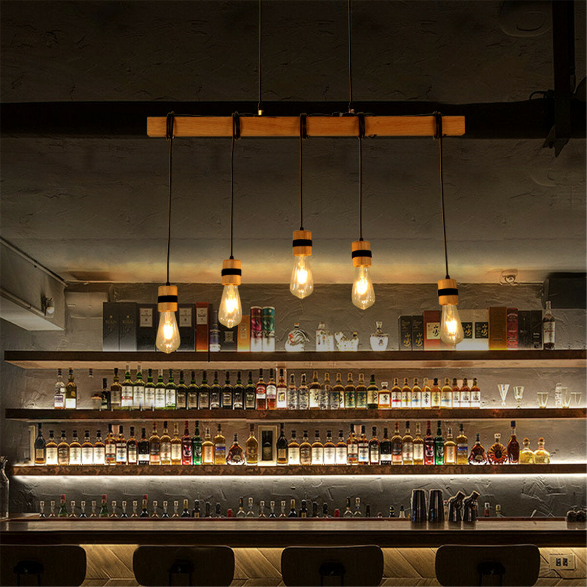 AC85-265V Industrial Wooden Pendant Light Ceiling Lamp Chandeliers Lighting Fixtures Without Bulb