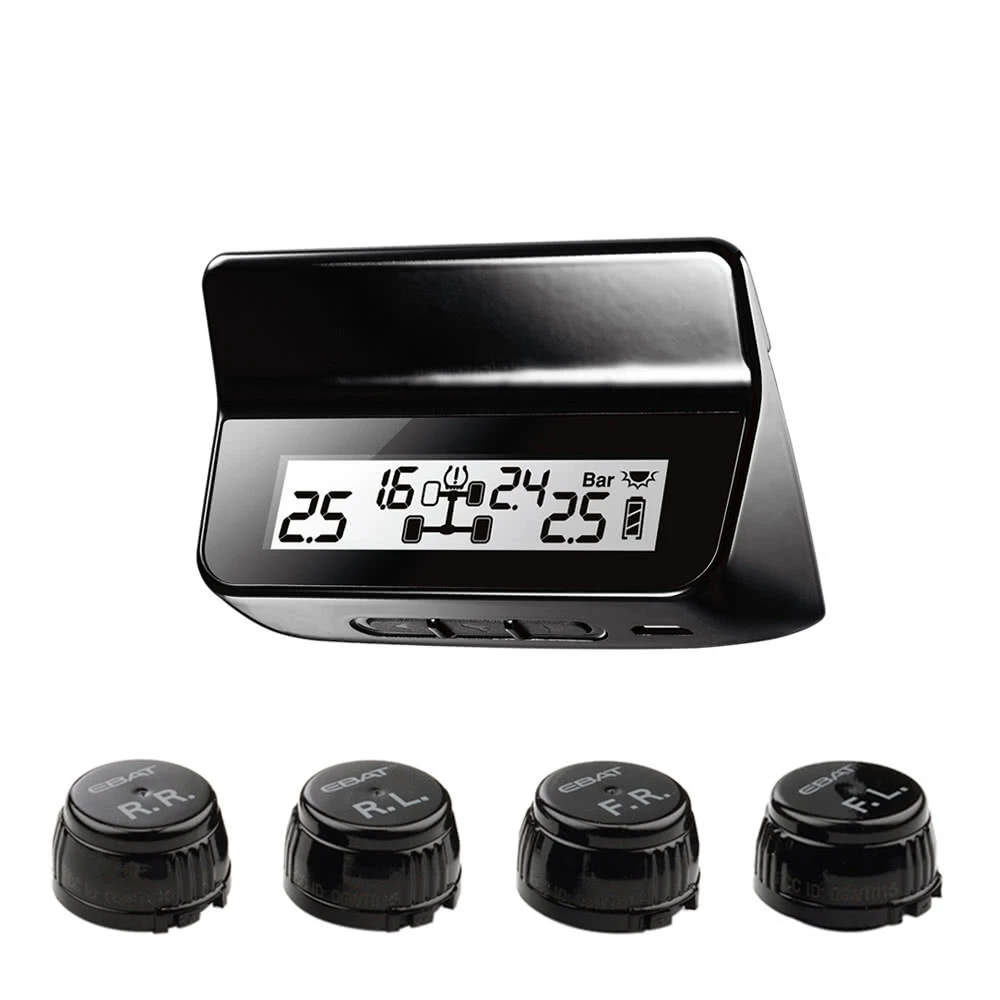 DIY TPMS Car Tire Pressure Monitoring System with LCD Display 4 Valve-cap Sensors Bar PSI Unit