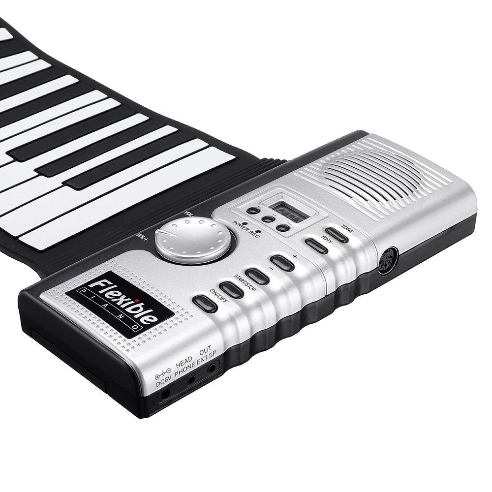 61 Keys Foldable Portable Roll Up Electronic Piano 128 Tones Headphone Output with USB Power Cord