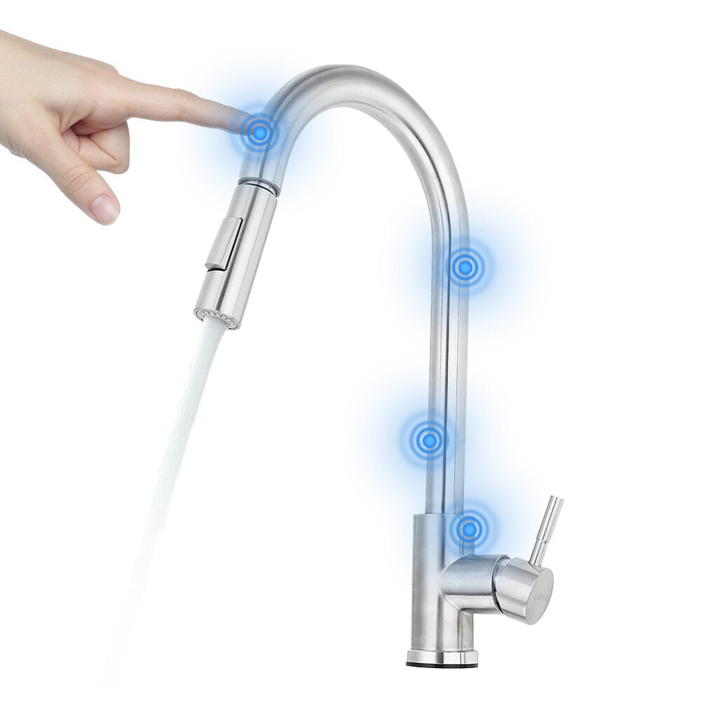 Stainless Steel Kitchen Faucet 360 Rotation With Pull Down Sprayer Fingerprint Resistant Hot Cold Water Mixer Tap