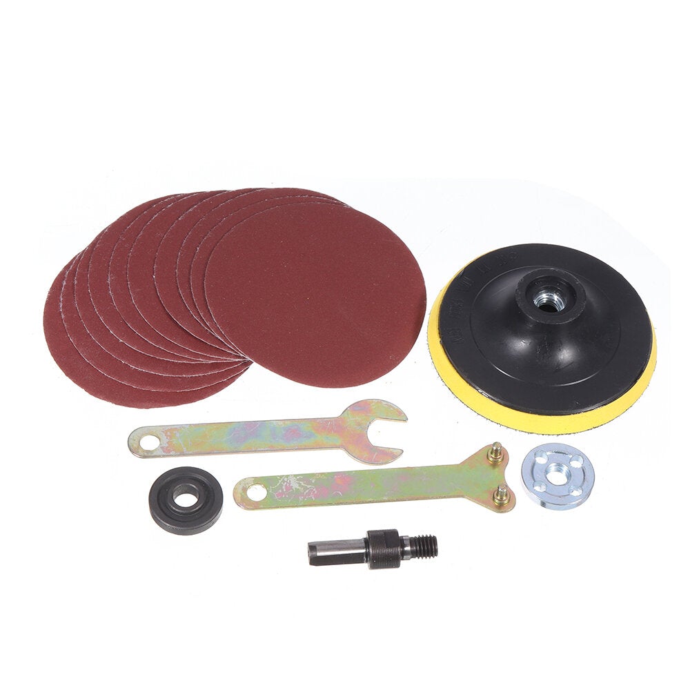 4 Inch Sanding Pad with 10pcs Sandpapers and 5pcs Flange Nuts Grinding Accessories for Polishing Abrasive Tools