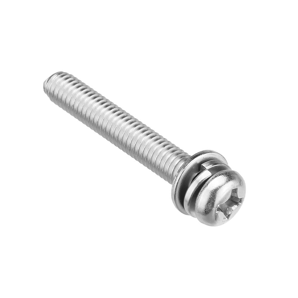 50Pcs M6 Stainless Steel 10-40mm Phillips Pan Head Machine Screw Washer Bolt Asortment
