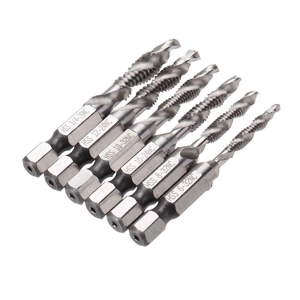 6pcs HSS 1/4" Hex Shank Countersink Drill Bit Set UNC or Metric Deburr