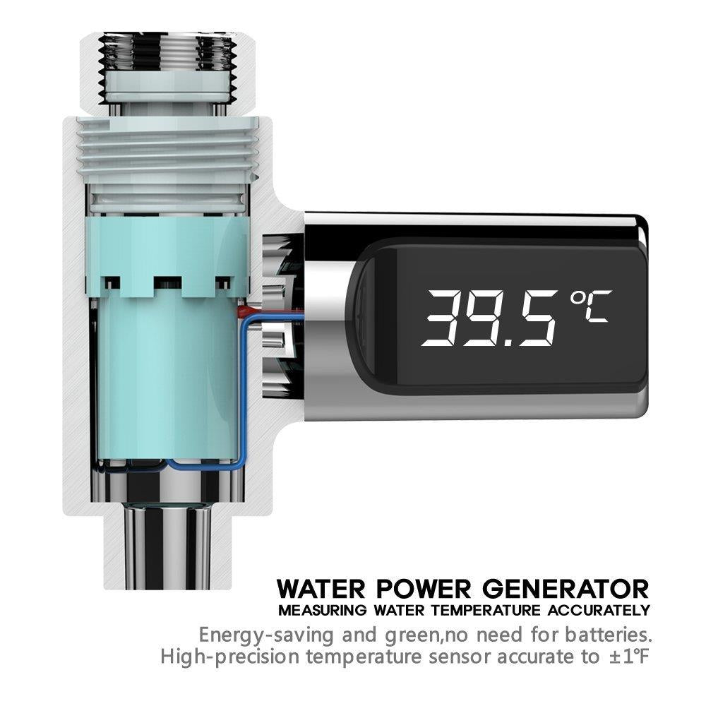 LED Display Home Water Shower Thermometer Flow Self-Generating Electricity Water Temperture Meter Monitor Energy Smart Meter  for Baby Care
