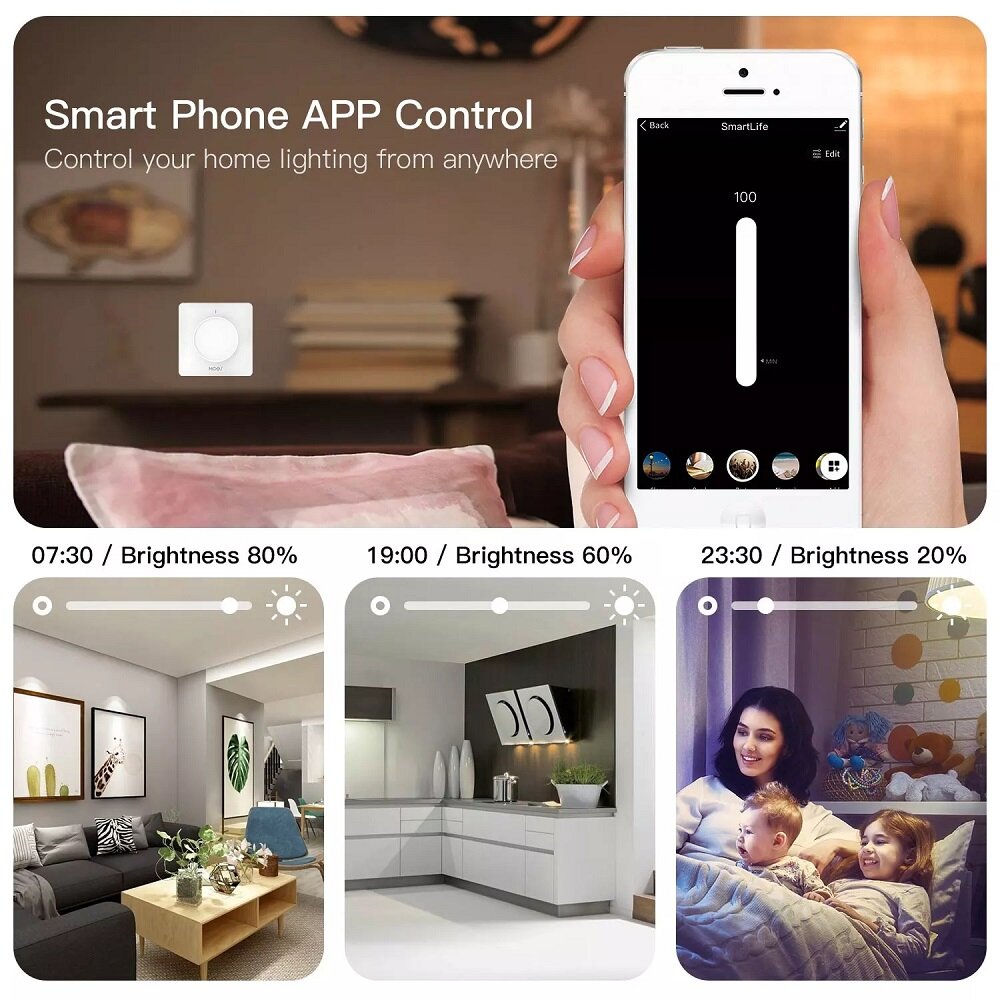 WiFi Smart Rotary Light Dimmer Switch Brightness Memory Smart Life/Tuya APP Remote Control Works with Alexa Google