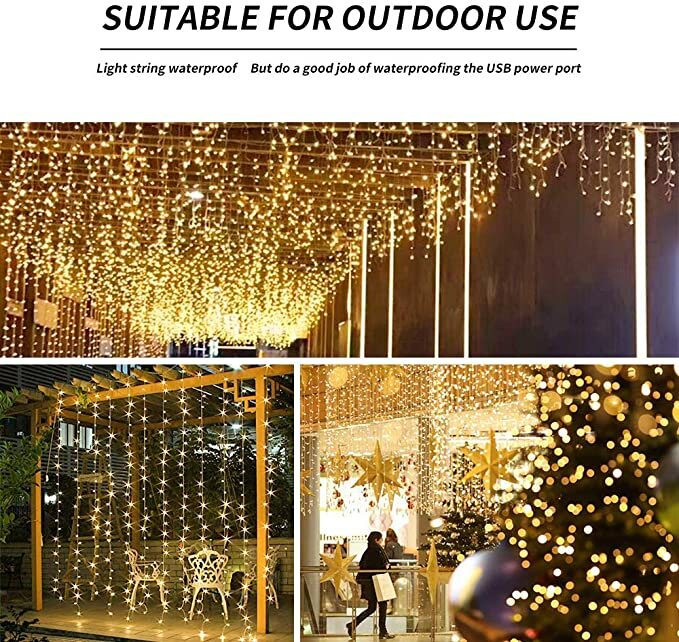 Curtain Lights with Sound Activated USB Powered LED Fairy Christmas Lights with Remote Sync-to-Music Setting