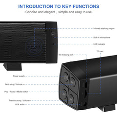 Bluetooth 5.0 Soundbar Wireless Speakers Hi-Fi 3D Stereo Support AUX/TF Card with HD Mic