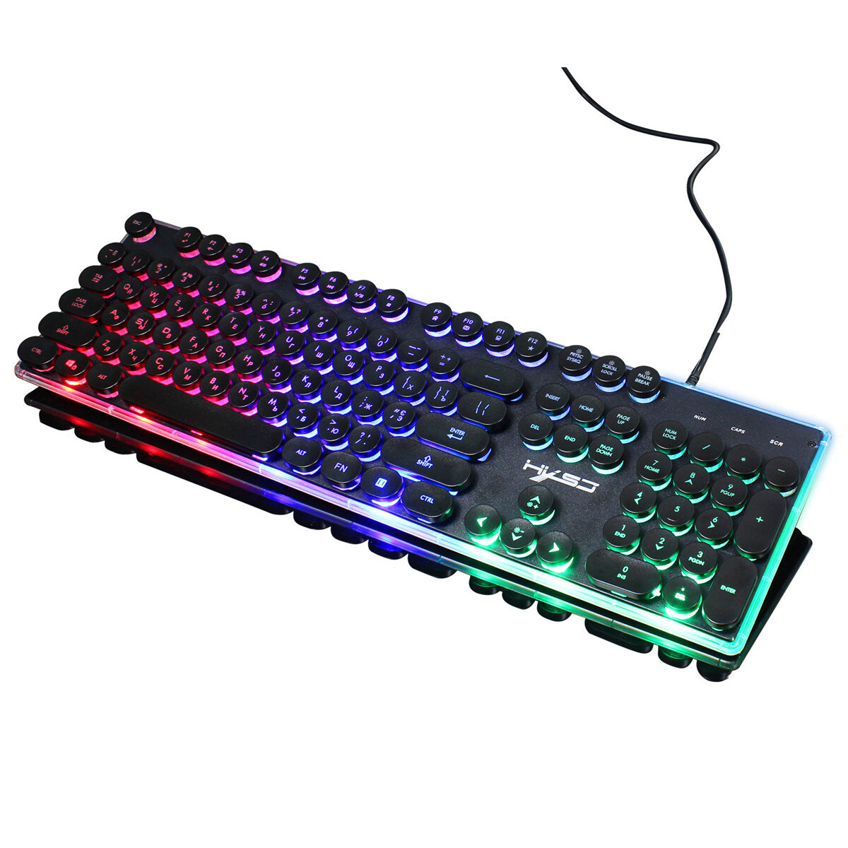 Russian Wired Gaming Keyboard & Mouse Set 104 Keys Rainbow Backlit Punk Keycaps Mechanical Feel Keyboard 5500DPI 7 Buttons Computer Mouse