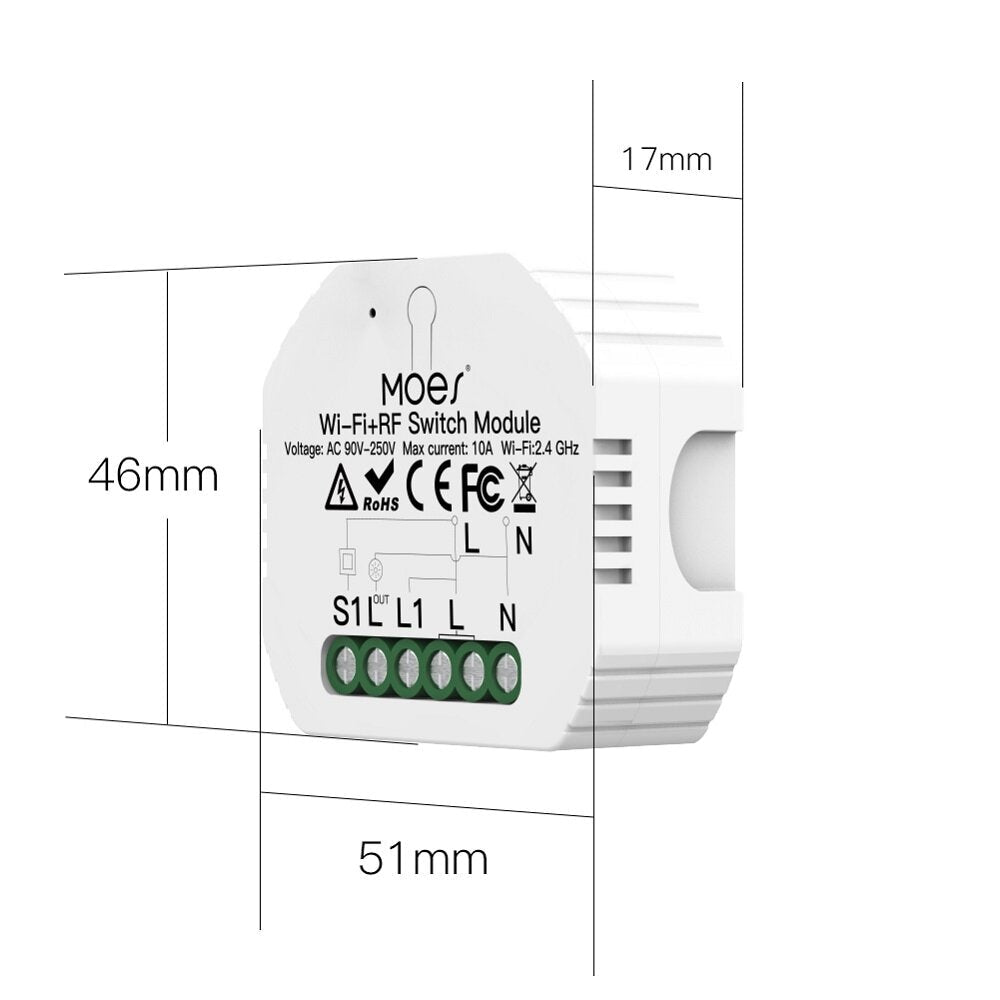 Mini WiFi RF433 Smart Relay Switch Module Smart Life/Tuya App Control for Alexa Google Home 1 Gang 1/2 Way