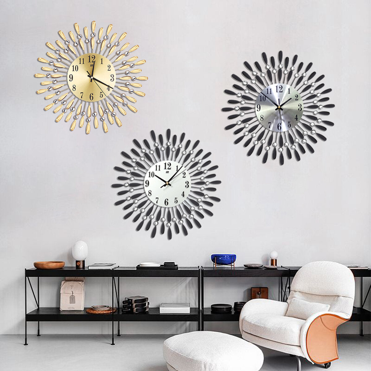 38 * 38CM Geometric Diamond-inlaid Iron Wall Clock Wall Clock without Battery