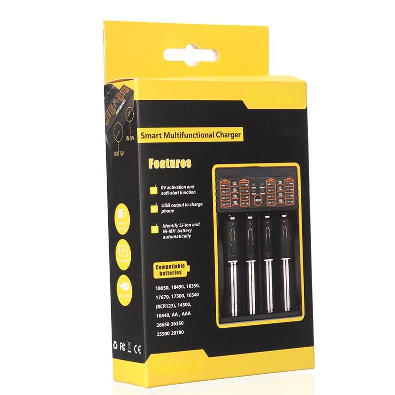 Micro USB DC 5V 4 Slots Battery Charger support 18650/26650/16340/14500