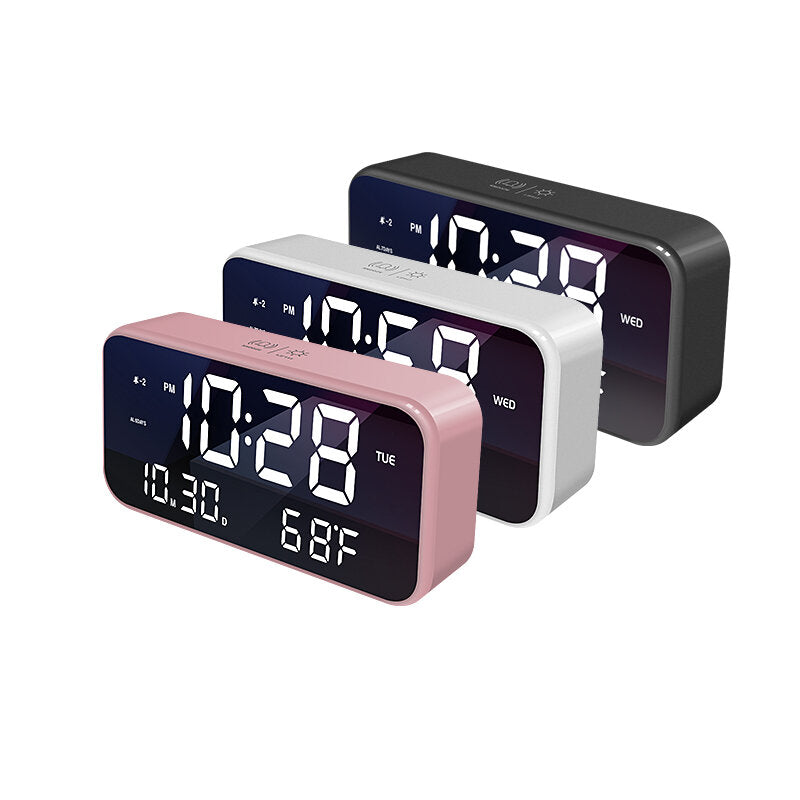 USB LED Music Alarm Clock Mirrow Effect Sound Brightness Control Snooze Function Time Thermometer Temperature LED Display Desktop Clock