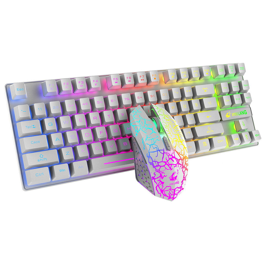 Wireless Keyboard Mouse Set 87 Keys 2.4GHz Wireless Rechargeable Colorful Backlit Keyboard 2400DPI Mouse Combo for Home Office