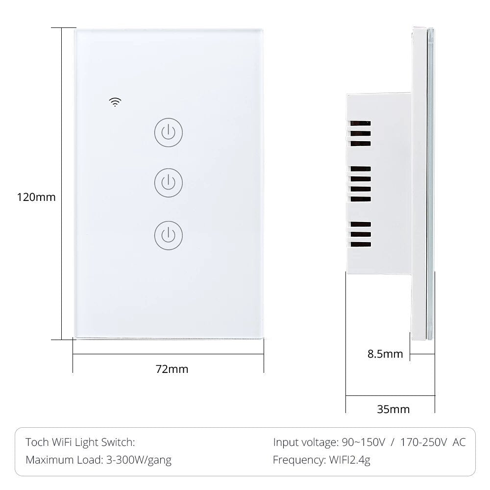 WiFi Light Switch Neutral Optional Wire 1 2 3 Gang Alexa Google Home Assistant Control 220v 240V